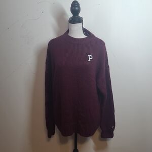 PINK Victoria's Secret Purple/Wine Crewneck Sweater with Embroidered P